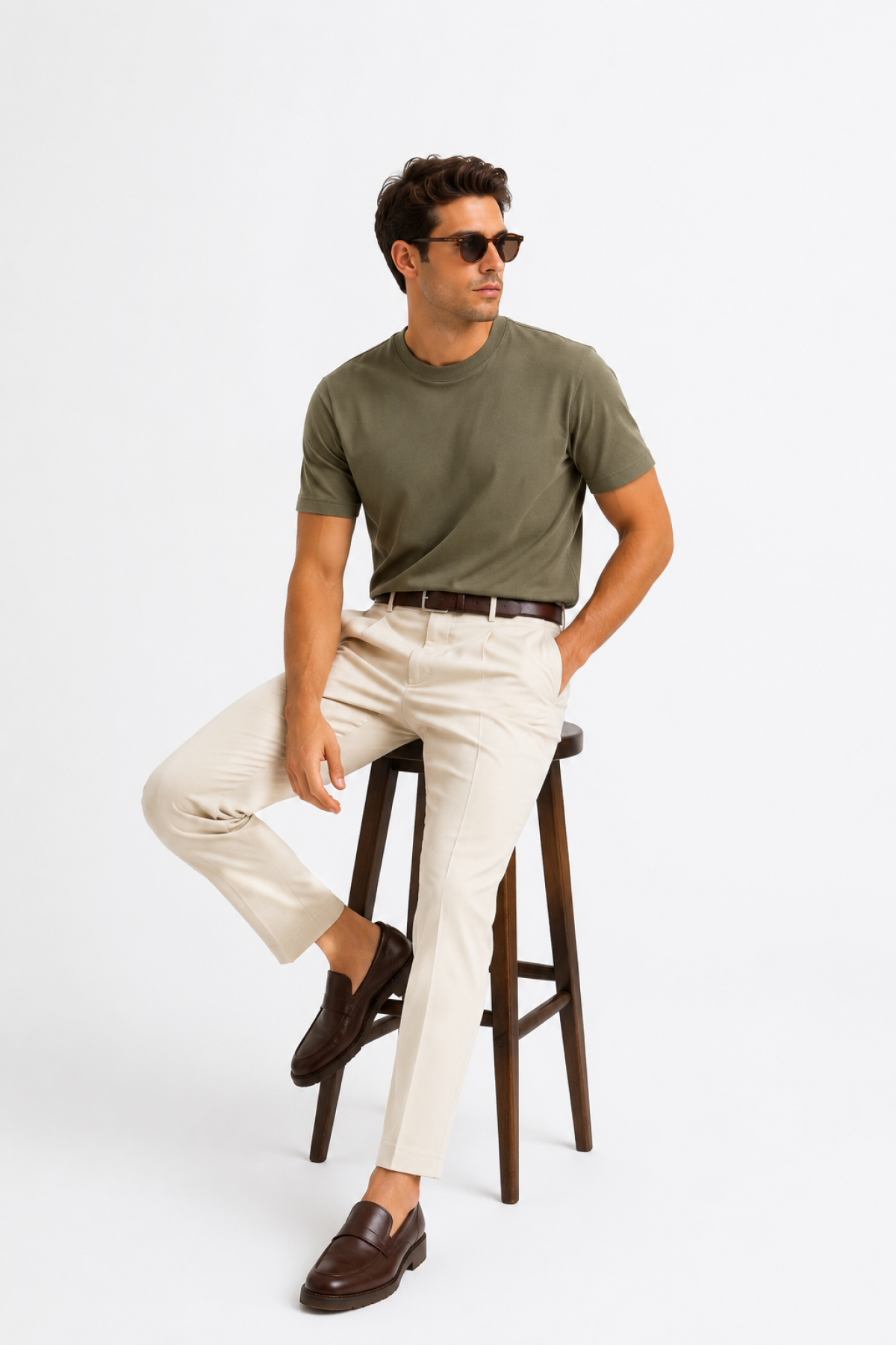 Aeterna Erkek Regular Fit Bisiklet Yaka Haki T-Shirt