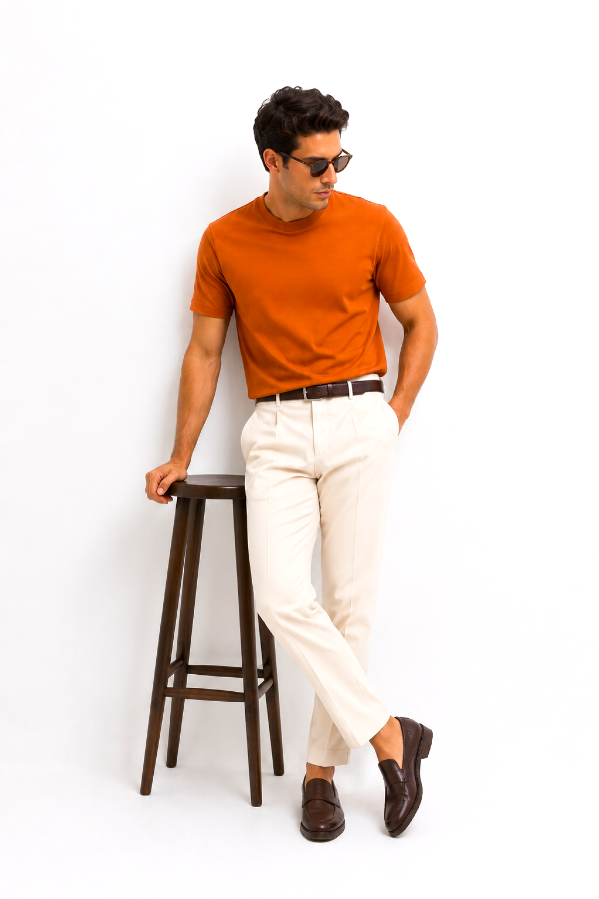Aeterna Erkek Regular Fit Bisiklet Yaka Turuncu T-Shirt