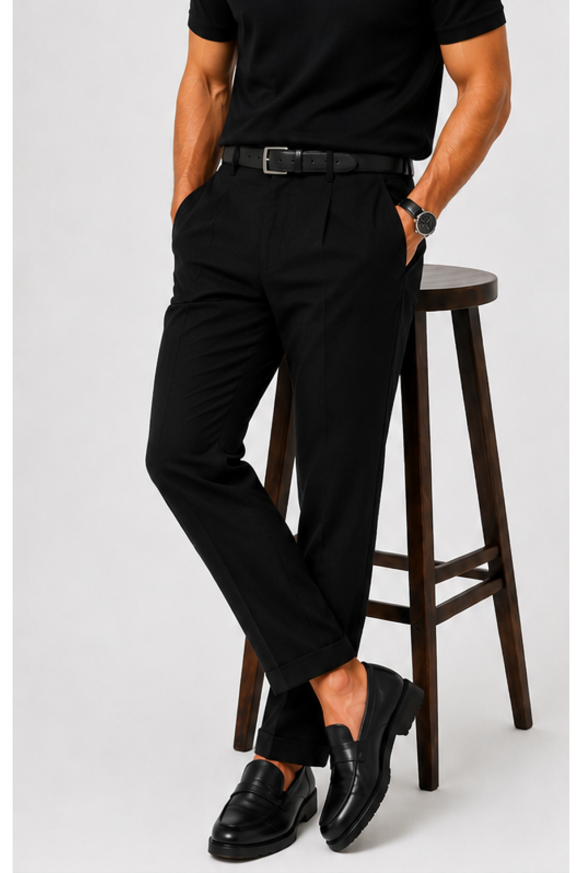 Aeterna Regular Fit Siyah Pantolon